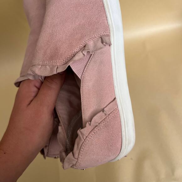 Kate Spade Lillie Pink Suede Ruffle Slip-On Sneakers Leather Upper Size 8.5 - Picture 10 of 14